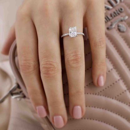1.8 CT Radiant Hidden Halo & Pave Moissanite Engagement Ring