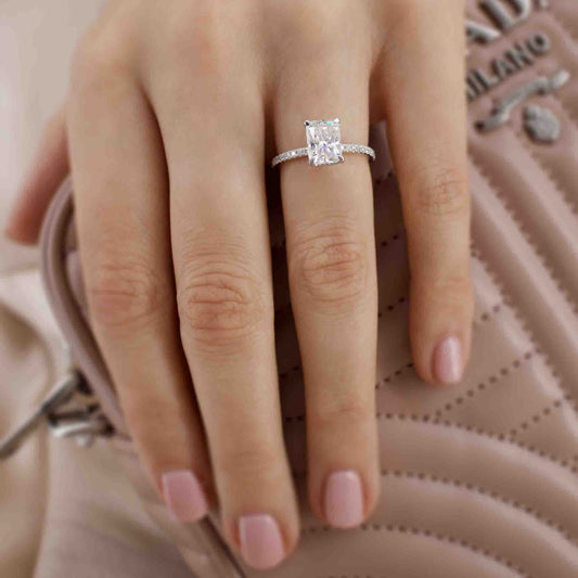 1.8 CT Radiant Hidden Halo & Pave Moissanite Engagement Ring
