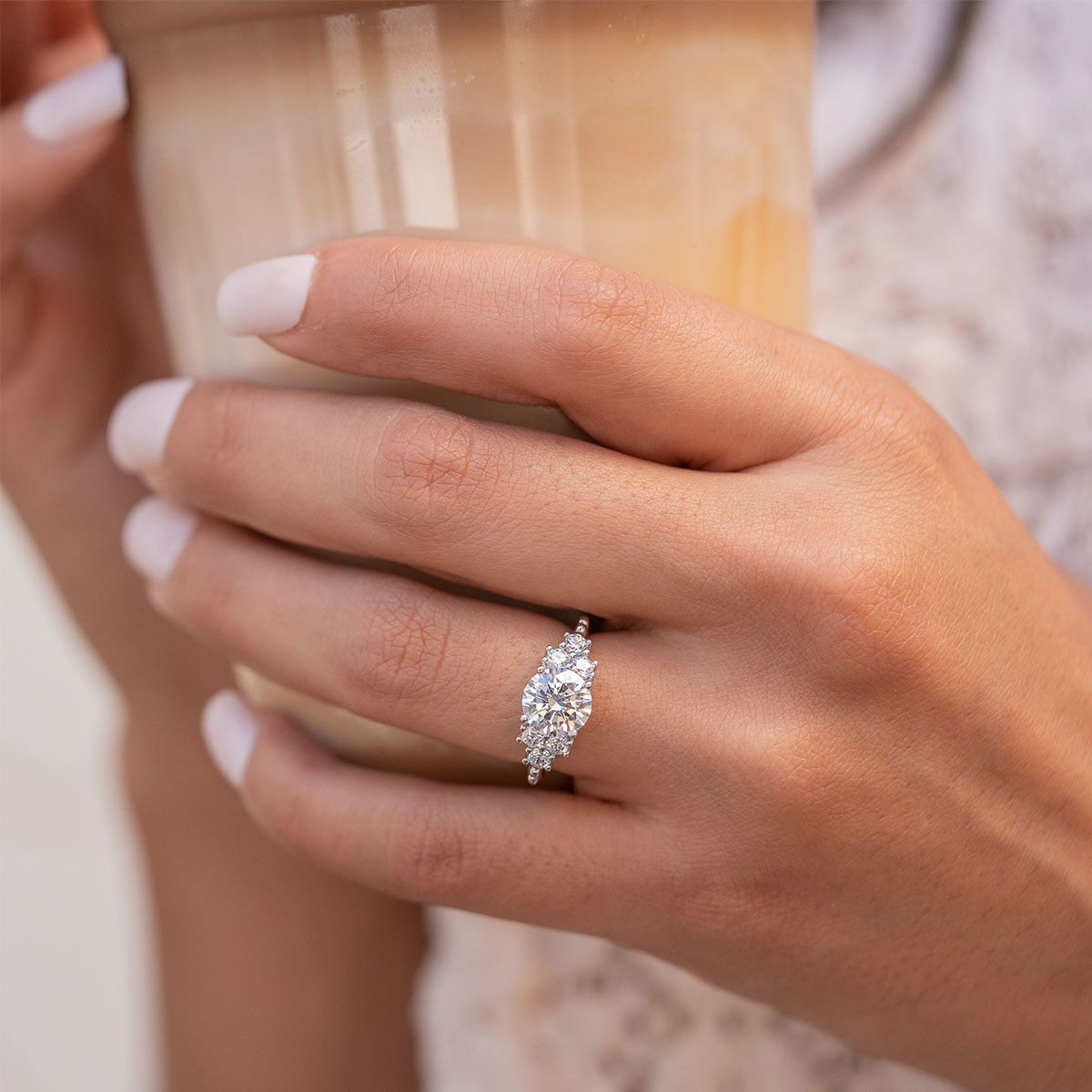 2 CT Round Cluster Moissanite Engagement Ring