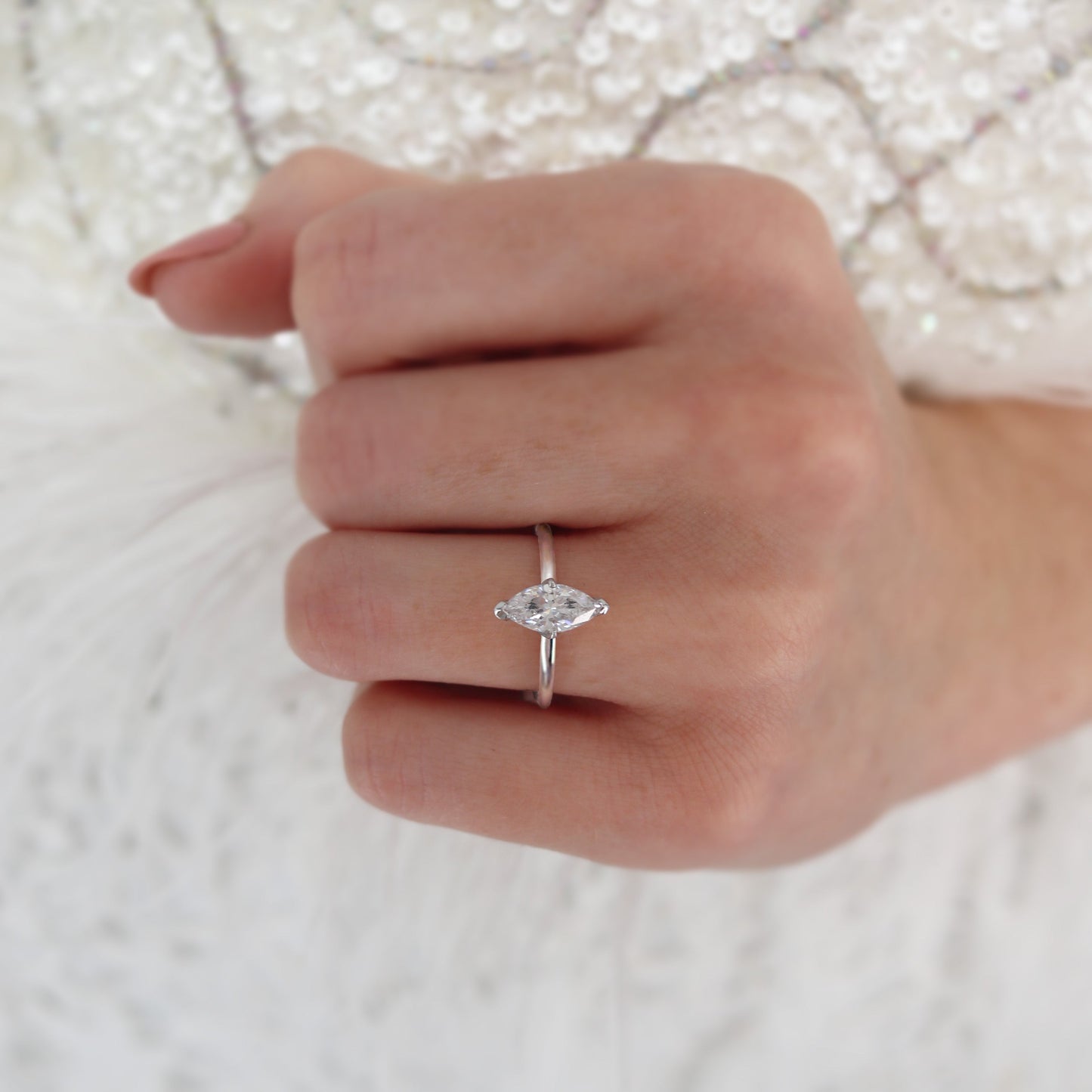 1 CT Marquise Solitaire Moissanite Engagement Ring