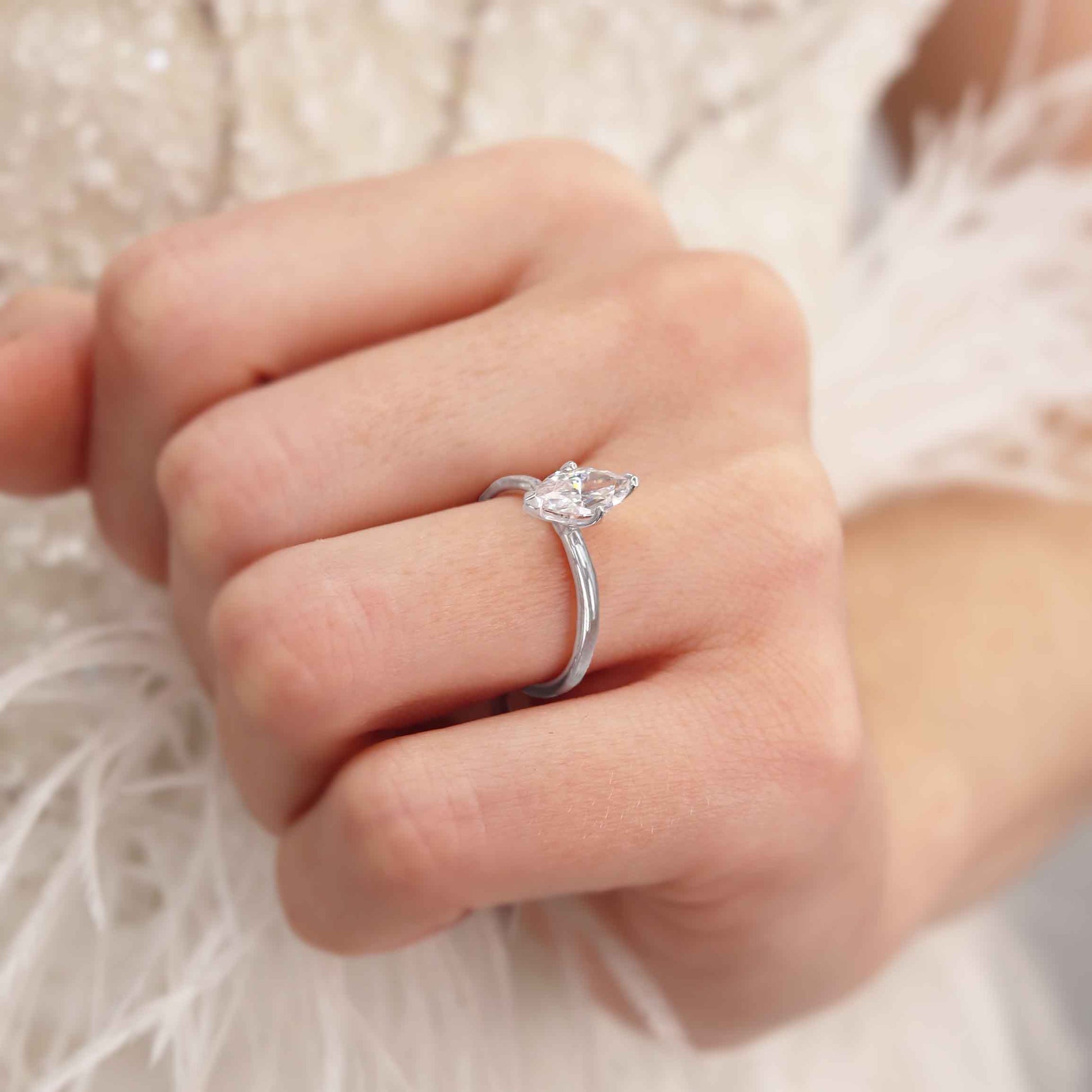 1 CT Marquise Solitaire Moissanite Engagement Ring