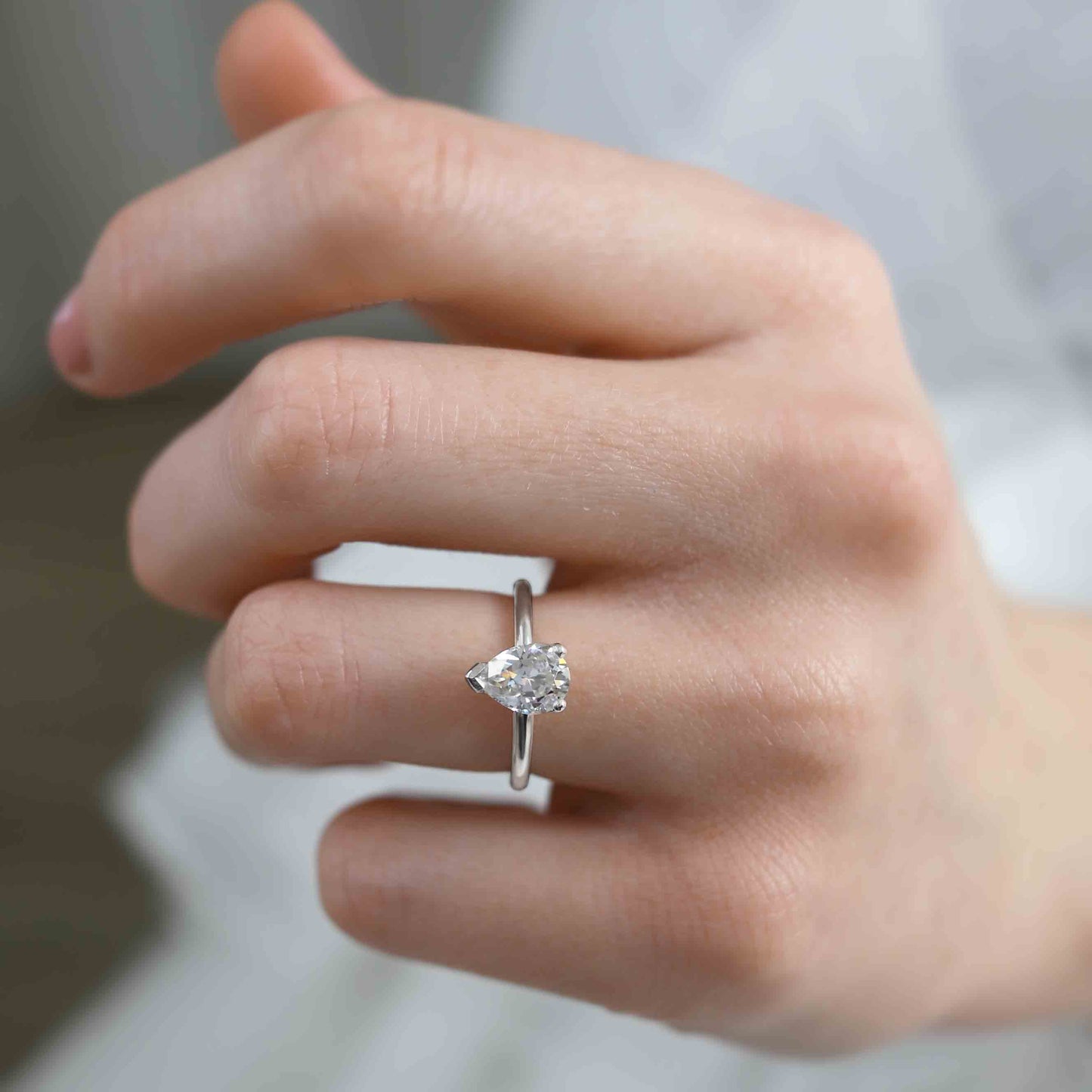 1.2 CT Pear Solitaire Moissanite Engagement Ring