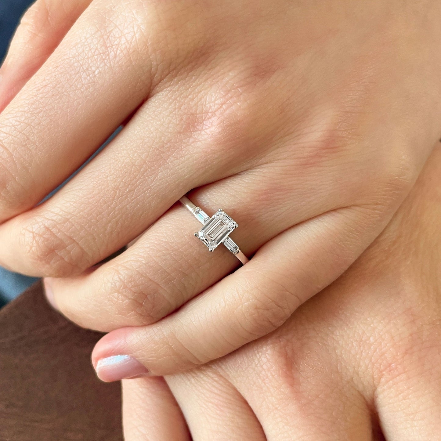 0.50 CT Emerald Three Stone Moissanite Engagement Ring