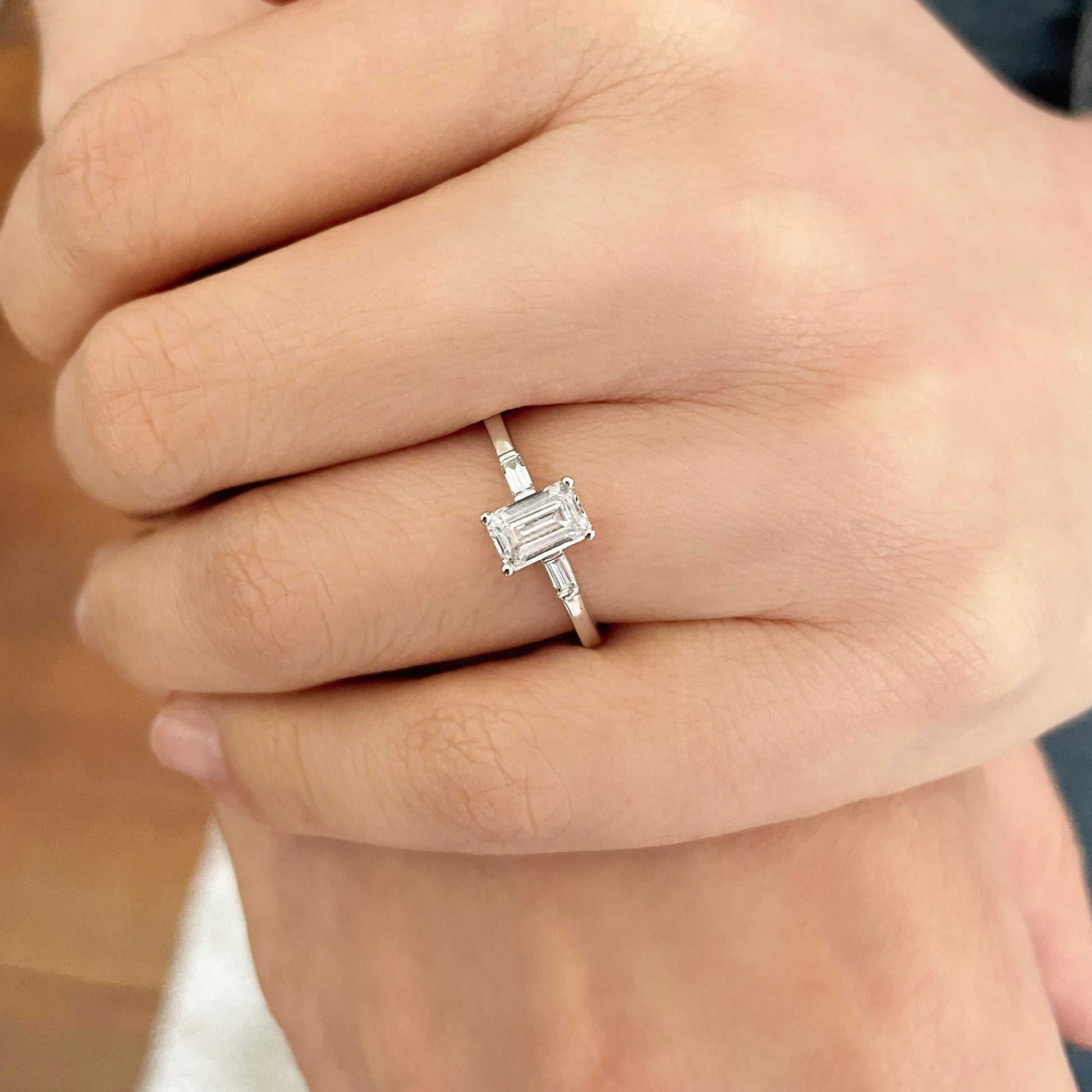 0.50 CT Emerald Three Stone Moissanite Engagement Ring