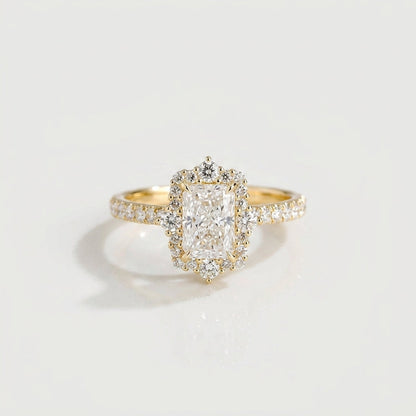 1 CT Radiant Halo & Pave Lab Grown Diamond Engagement Ring