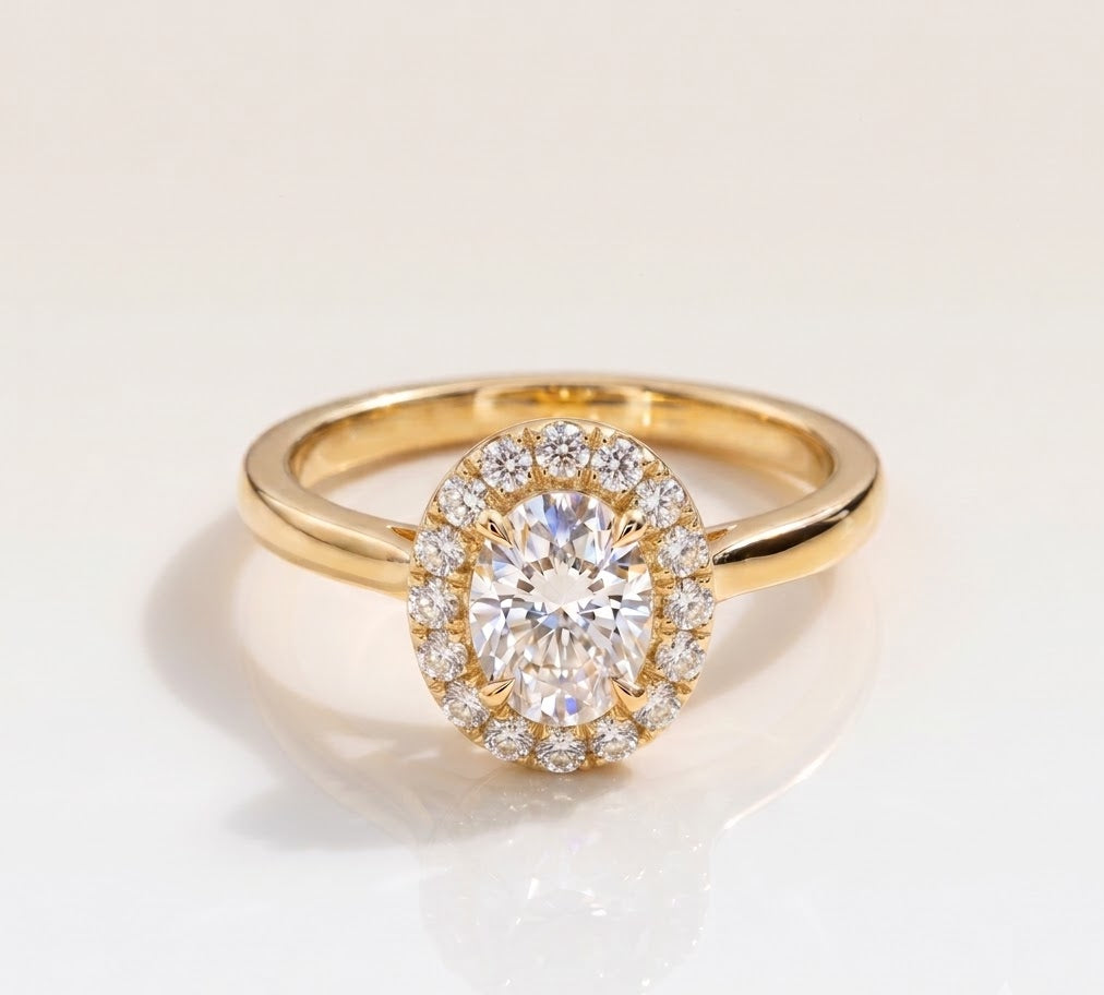 1.5 CT Oval Halo Lab Grown Diamond Engagement Ring