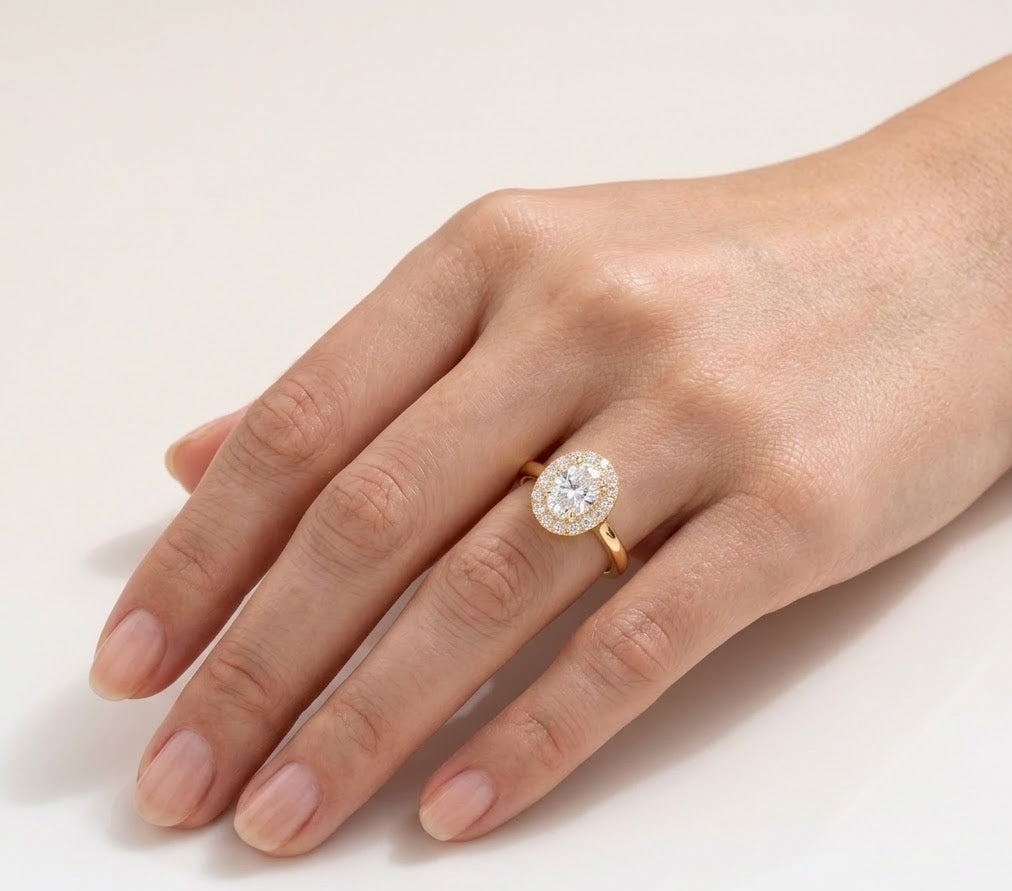 1.5 CT Oval Halo Lab Grown Diamond Engagement Ring
