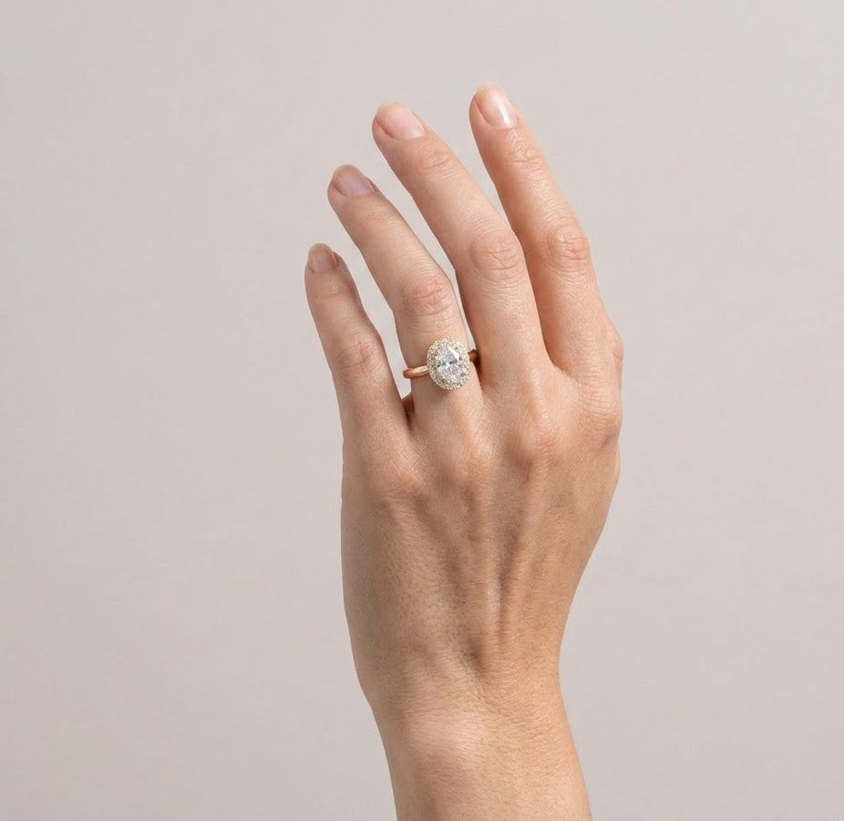 1.5 CT Oval Halo Lab Grown Diamond Engagement Ring