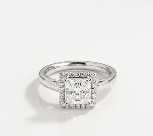 1.3 CT Princess Halo Lab Grown Diamond Engagement Ring