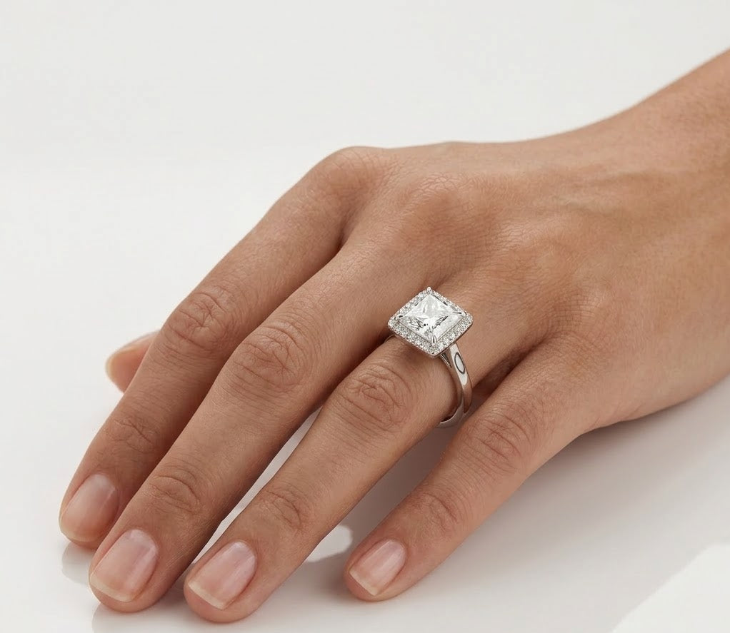 1.3 CT Princess Halo Lab Grown Diamond Engagement Ring