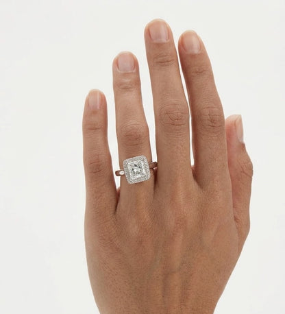 1.3 CT Princess Halo Lab Grown Diamond Engagement Ring