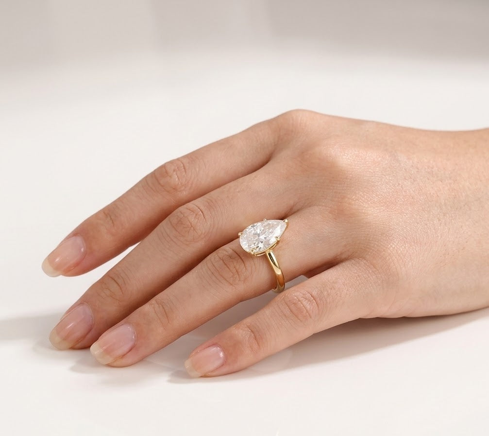 1.8 CT Pear Hidden Halo Lab Grown Diamond Engagement Ring