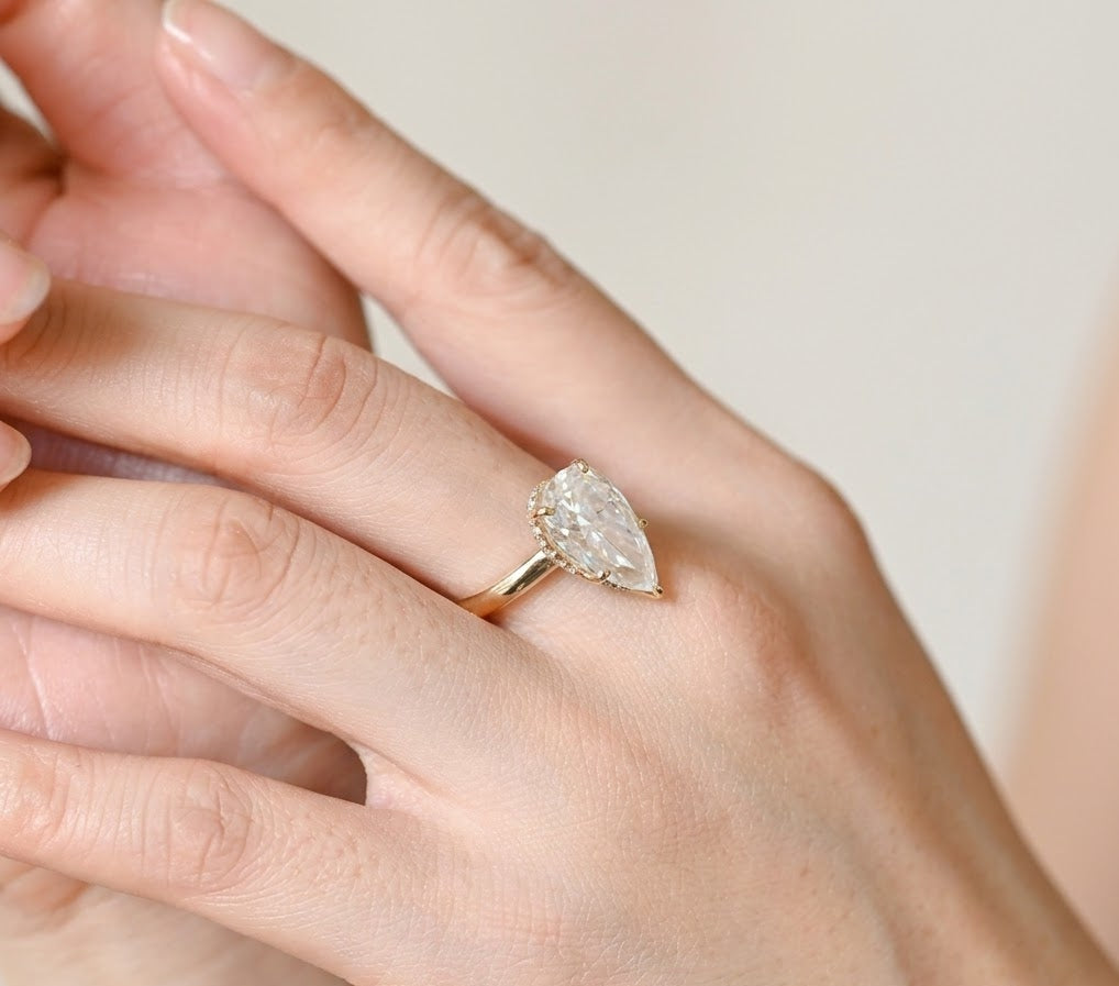 1.8 CT Pear Hidden Halo Lab Grown Diamond Engagement Ring