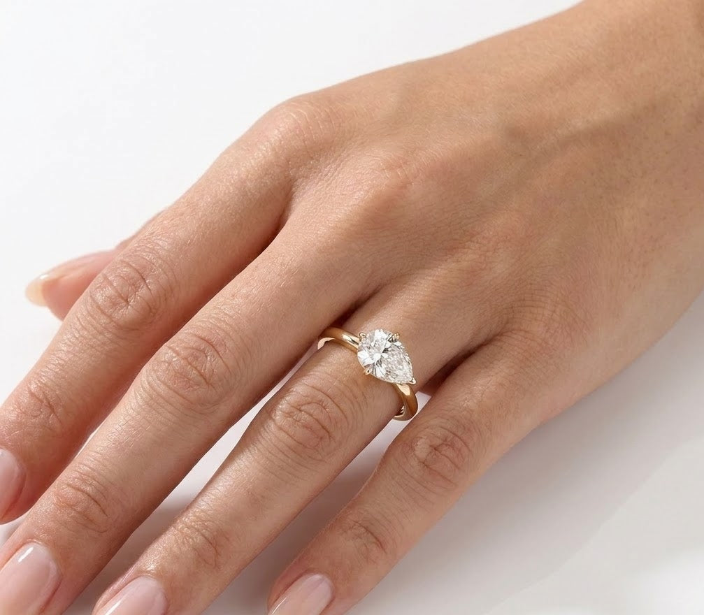 1.25 CT Pear East-West Solitaire Pave Lab Diamond Grown Engagement Ring