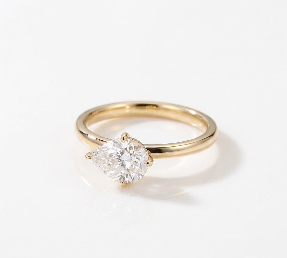 1.25 CT Pear East-West Solitaire Pave Lab Diamond Grown Engagement Ring