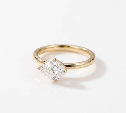 1.25 CT Pear East-West Solitaire Pave Lab Diamond Grown Engagement Ring
