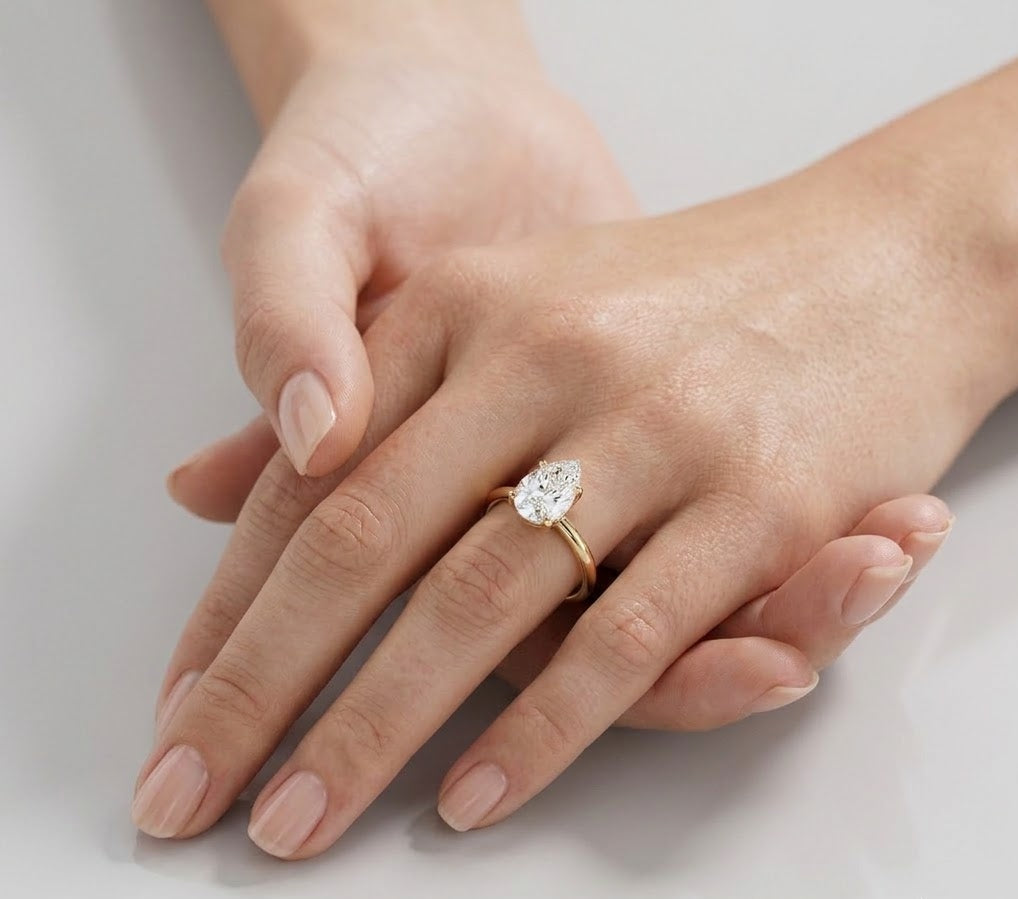 1.5 CT Marquise Hidden Halo Lab Grown Diamond Engagement Ring