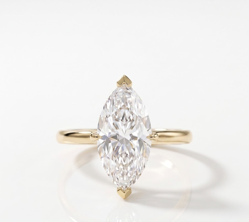 3 CT Marquise Hidden Halo Lab Grown Diamond Engagement Ring