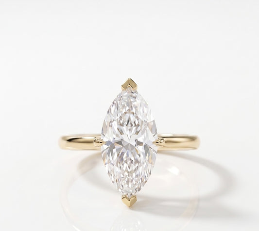 3 CT Marquise Hidden Halo Lab Grown Diamond Engagement Ring