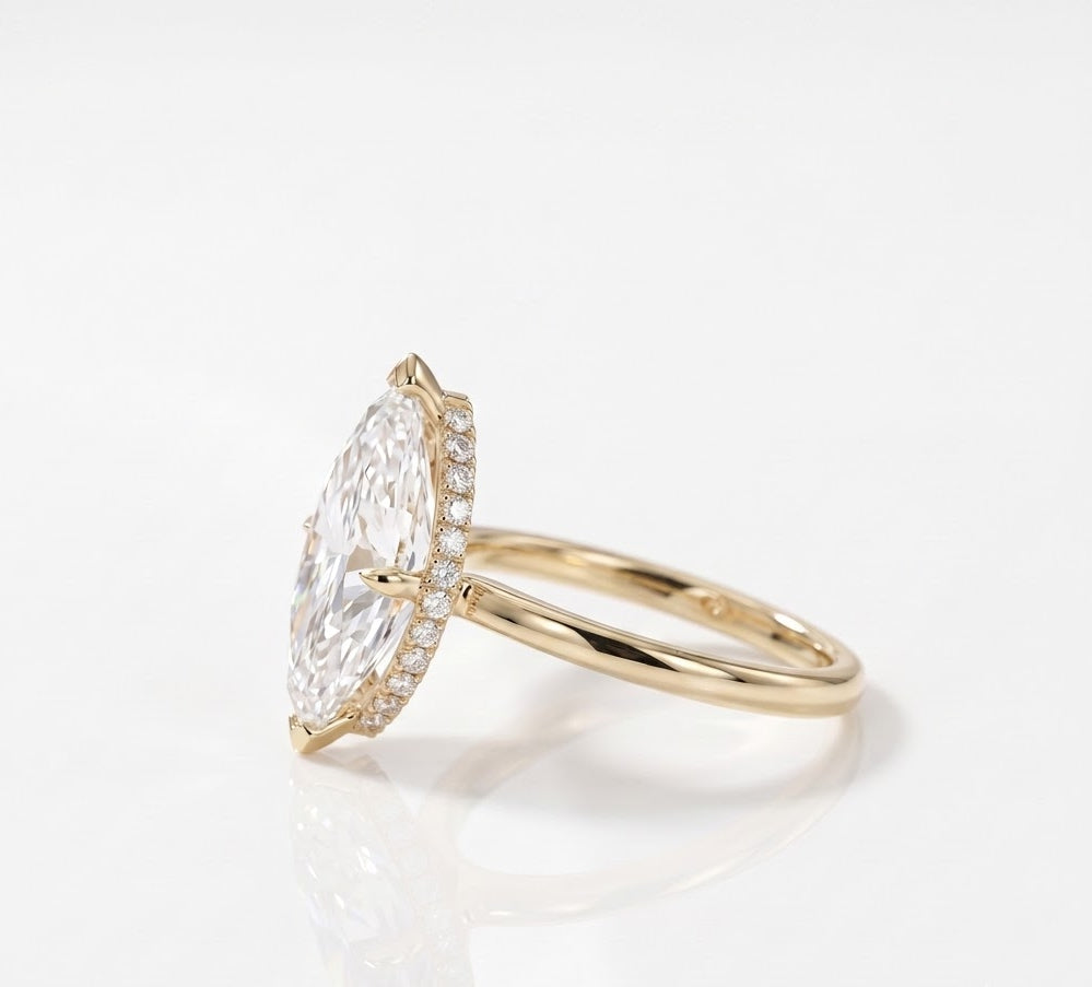 3 CT Marquise Hidden Halo Lab Grown Diamond Engagement Ring