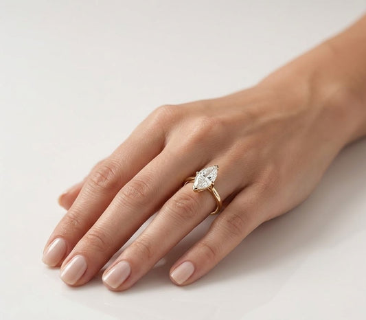 3 CT Marquise Hidden Halo Lab Grown Diamond Engagement Ring
