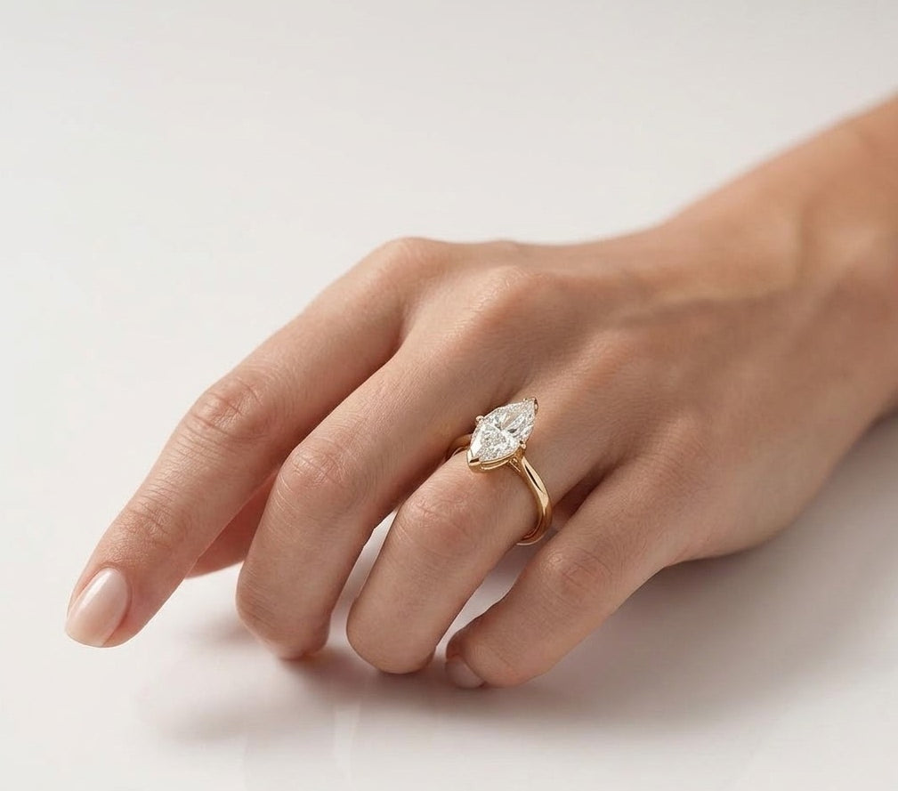 3 CT Marquise Hidden Halo Lab Grown Diamond Engagement Ring