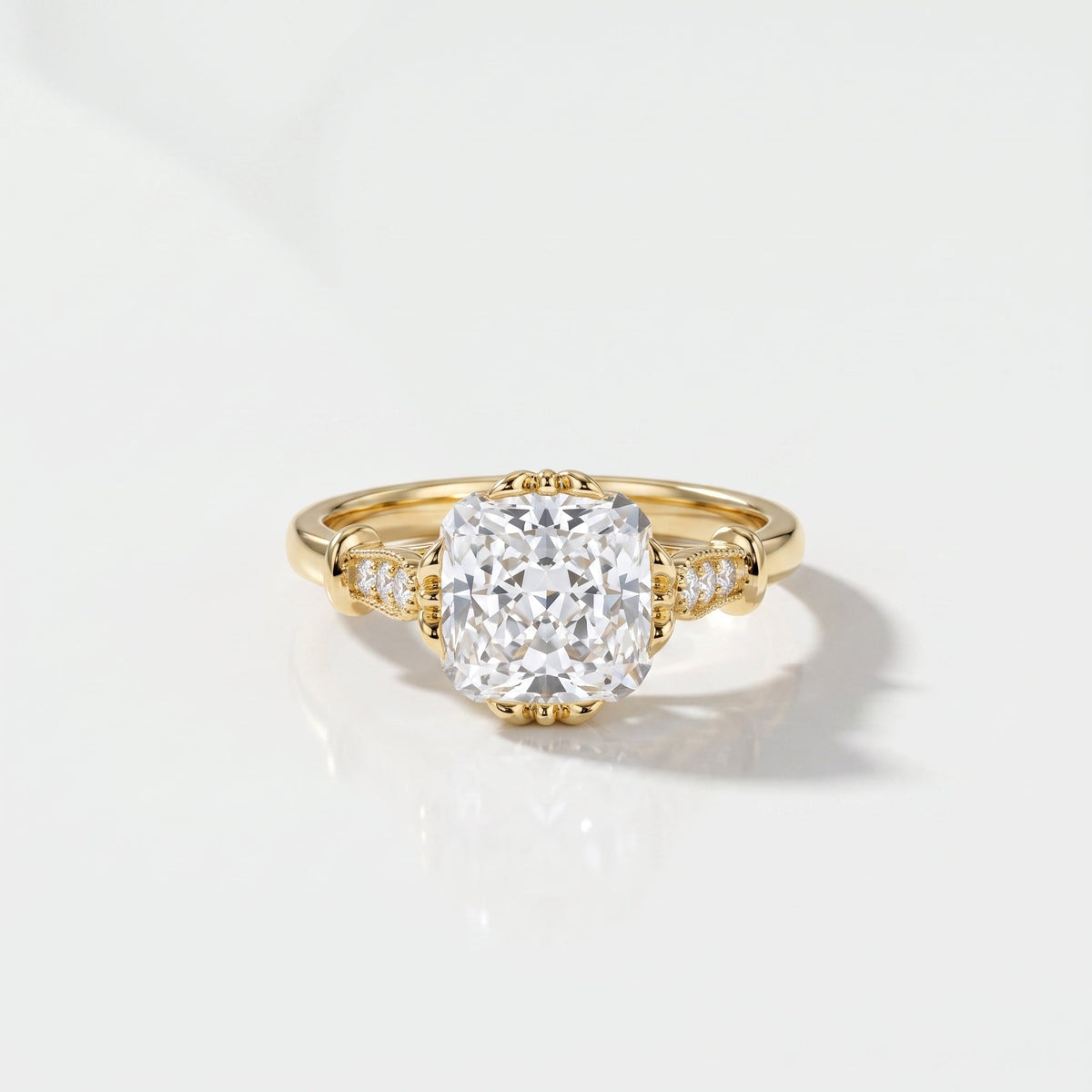2 CT Cushion Dainty Pave Lab Grown Diamond Engagement Ring