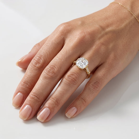 2 CT Cushion Dainty Pave Lab Grown Diamond Engagement Ring