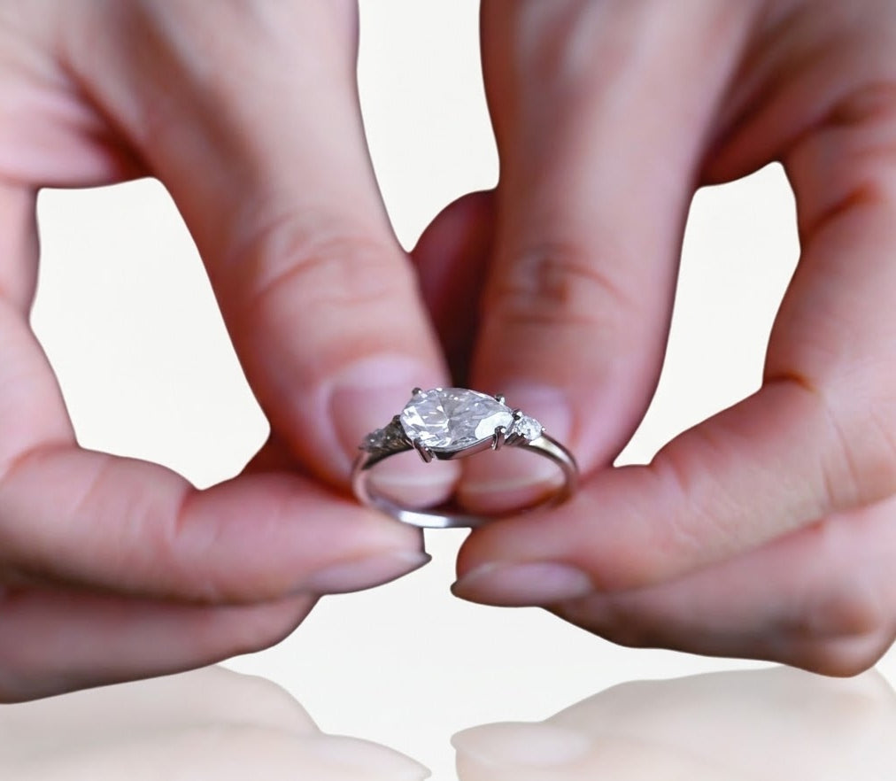 2 CT Pear Dainty Pave Lab Grown Diamond Engagement Ring
