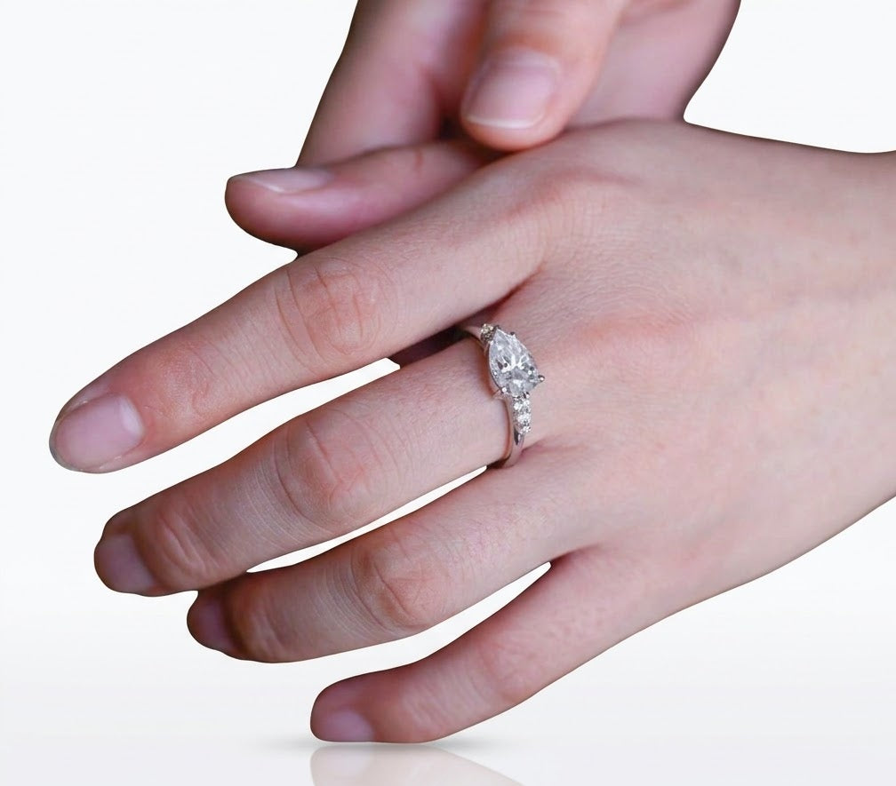 2 CT Pear Dainty Pave Lab Grown Diamond Engagement Ring