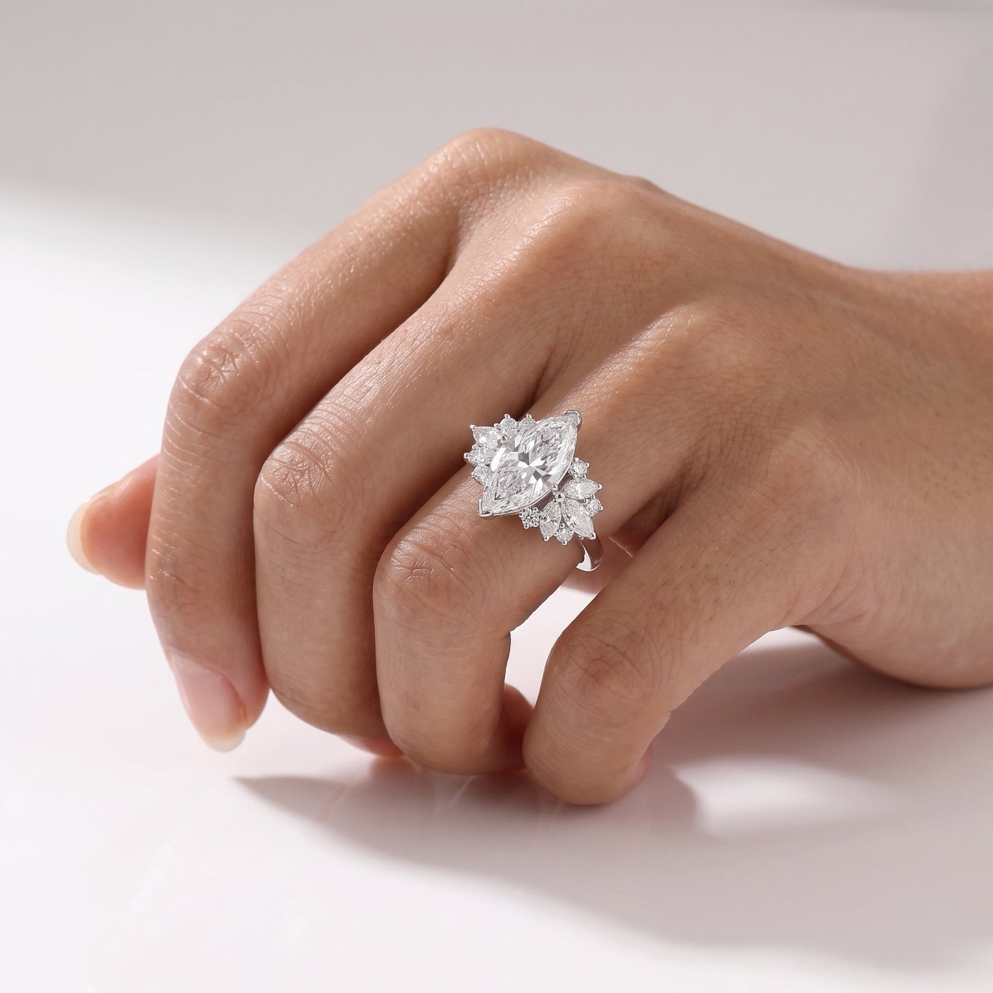 2 CT Marquise Pave Lab Grown Engagement Ring