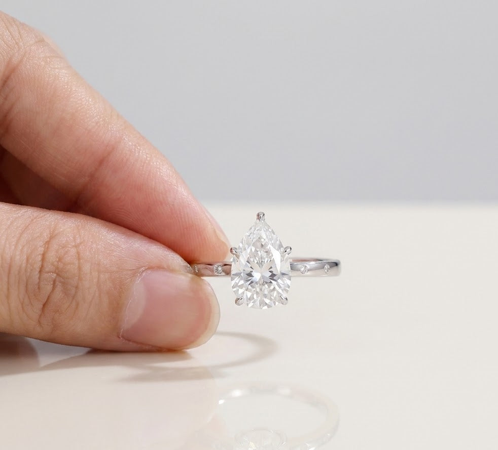 2 CT Pear Hidden Halo & Dainty Pave Lab Grown Diamond Engagement Ring