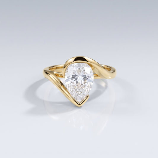 2 CT Pear Hidden Halo Half Bezel Lab Grown Diamond Engagement Ring