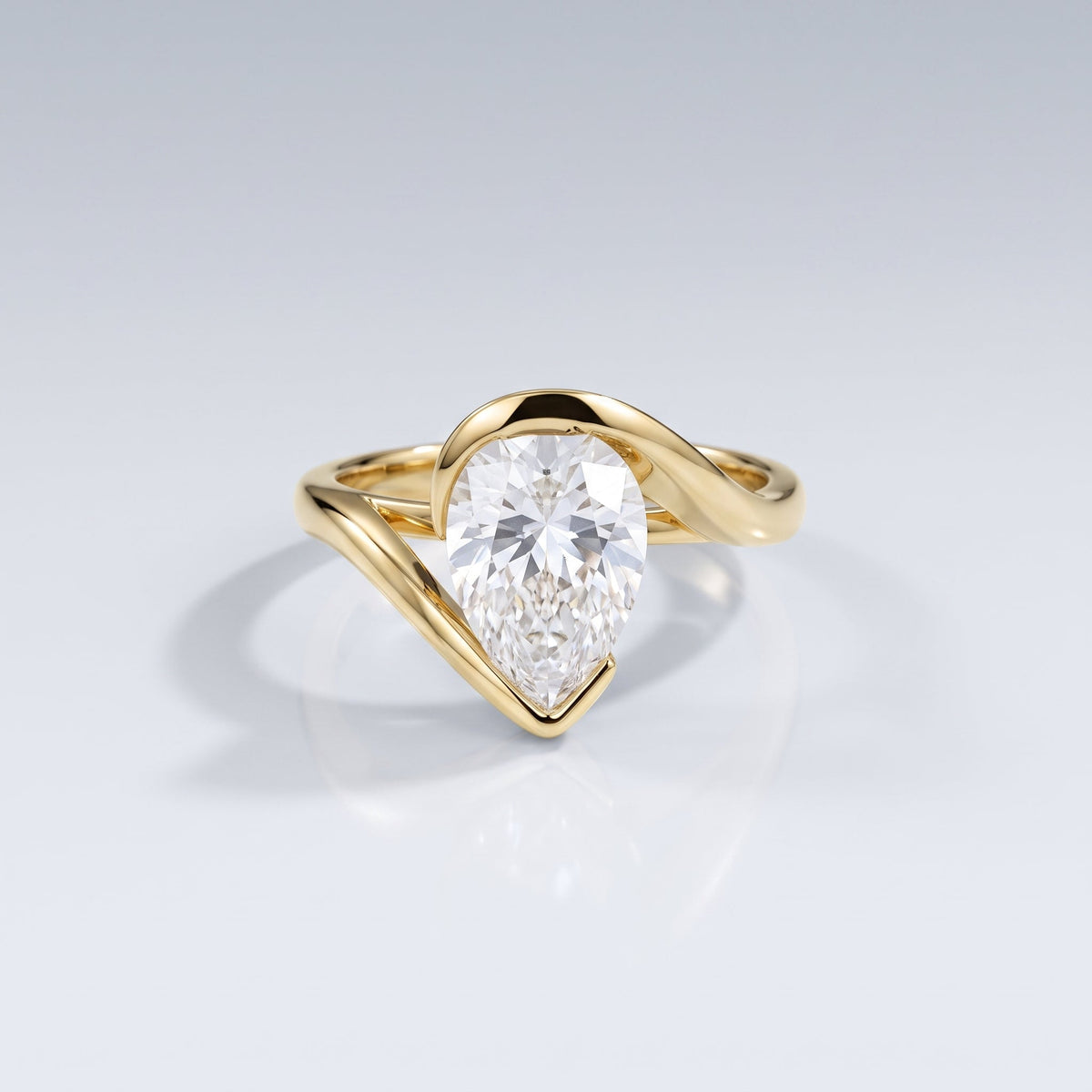 2 CT Pear Hidden Halo Half Bezel Lab Grown Diamond Engagement Ring