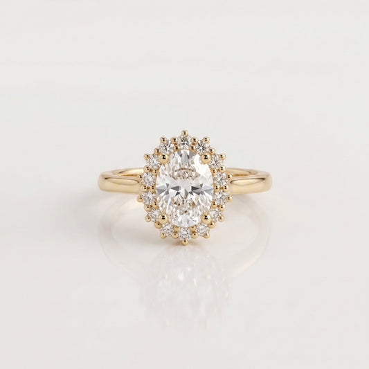 1 CT Oval Halo Lab Grown Diamond Engagement Ring