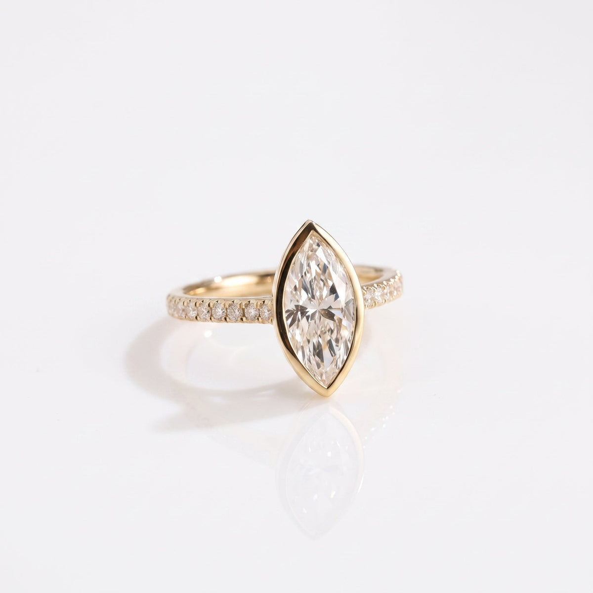 2 CT Marquise Pave Bezel Lab Grown Diamond Engagement Ring