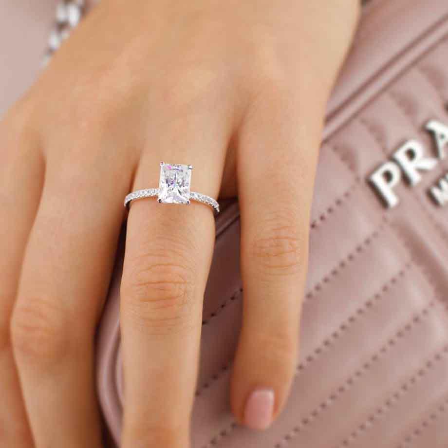 1.8 CT Radiant Pave Moissanite Engagement Ring