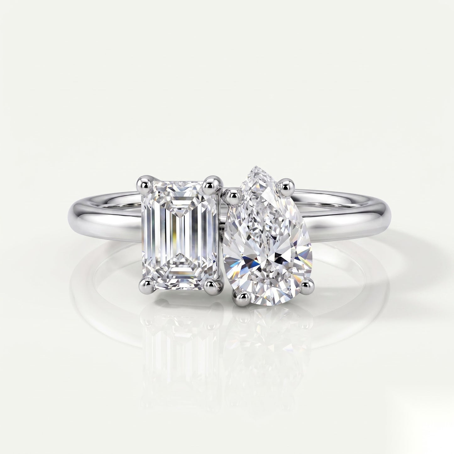 0.75 CT Emerald Toi Et Moi Moissanite Engagement Ring