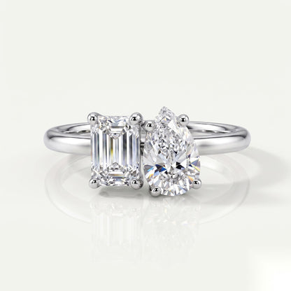 0.75 CT Emerald Toi Et Moi Moissanite Engagement Ring