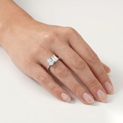 0.75 CT Emerald Toi Et Moi Moissanite Engagement Ring