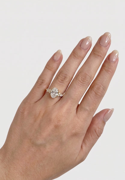 1.5 CT Oval Cluster Dainty Pave Moissanite Engagement Ring
