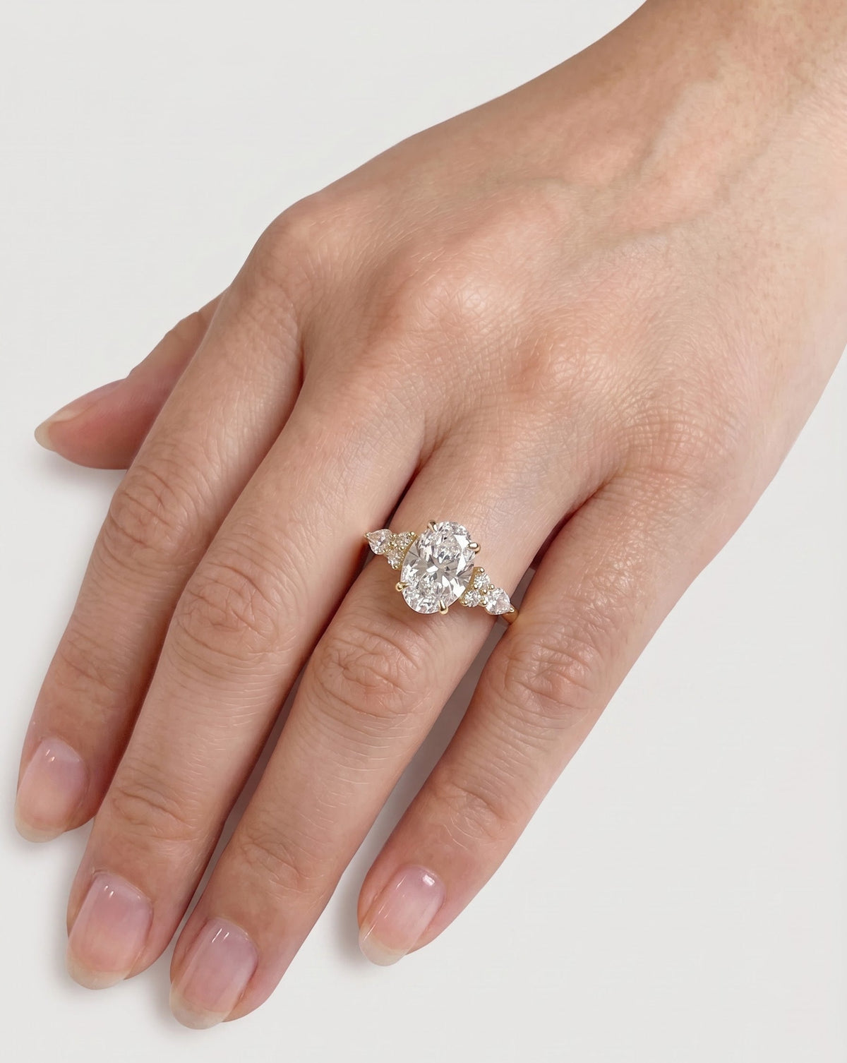 1.5 CT Oval Cluster Dainty Pave Moissanite Engagement Ring