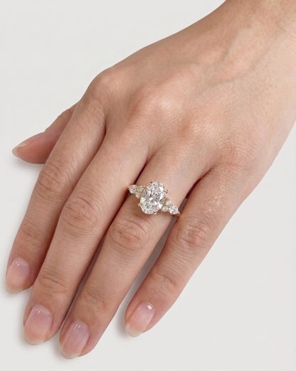 1.5 CT Oval Cluster Dainty Pave Moissanite Engagement Ring