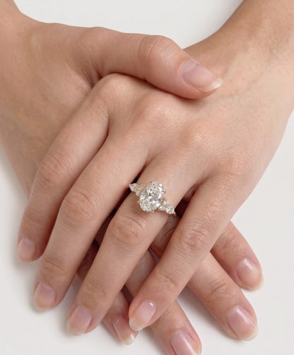 1.5 CT Oval Cluster Dainty Pave Moissanite Engagement Ring