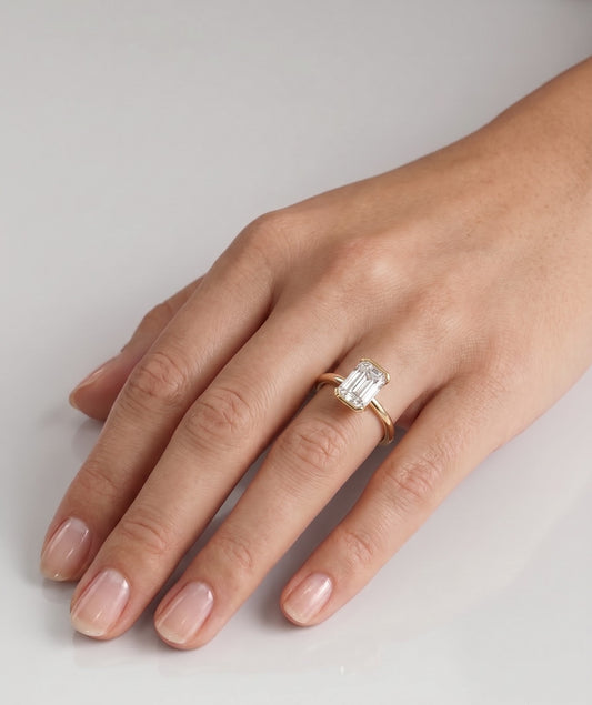 1.5 CT Emerald Half Bezel Solitaire Moissanite Engagement Ring