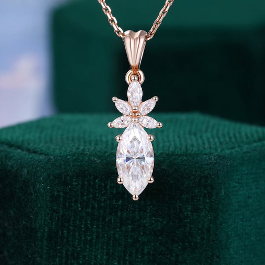 1.185 TCW Marquise Moissanite Cluster Necklace