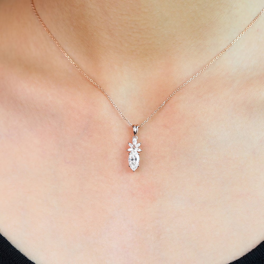1.185 TCW Marquise Moissanite Cluster Necklace