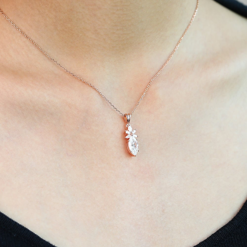 1.185 TCW Marquise Moissanite Cluster Necklace