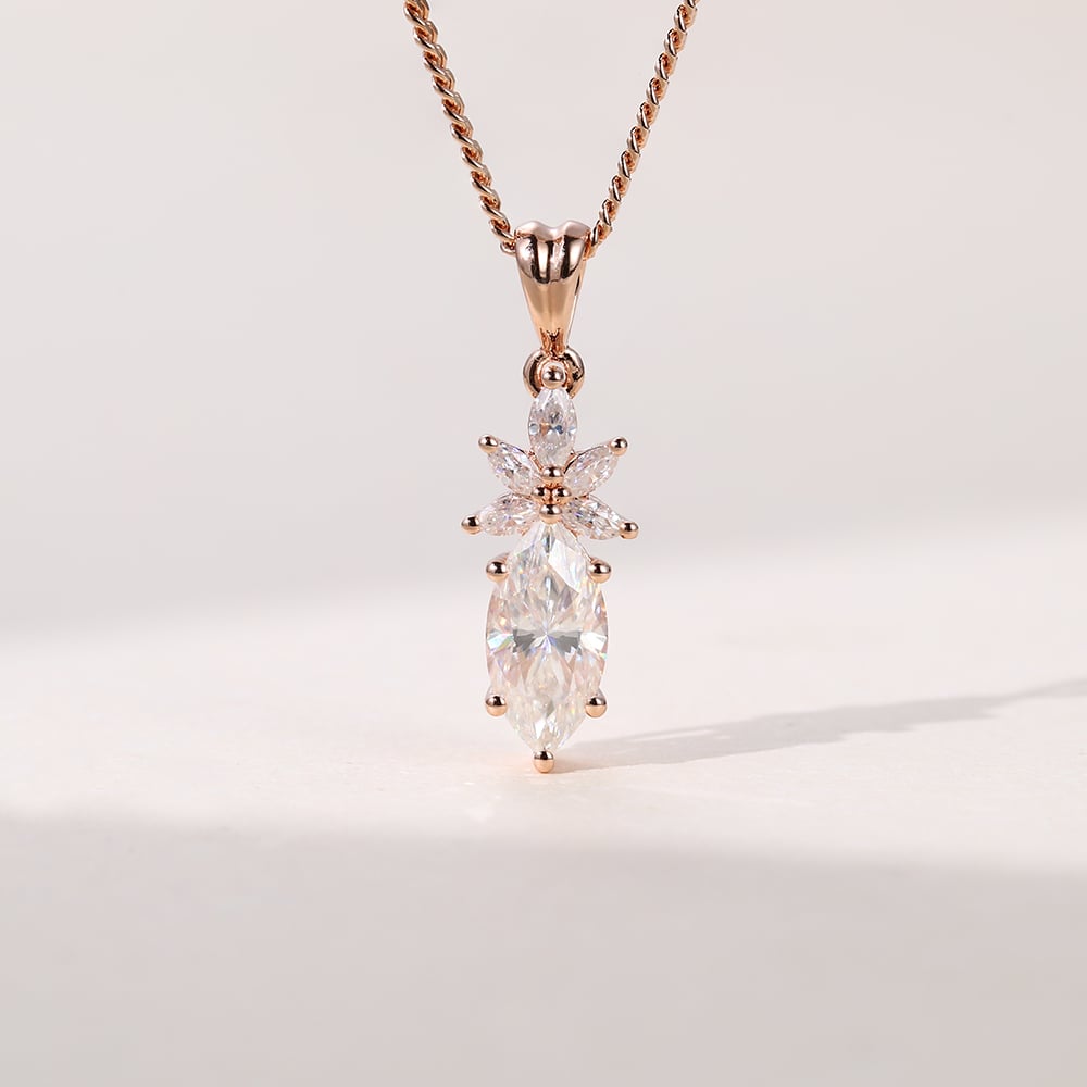 1.185 TCW Marquise Moissanite Cluster Necklace