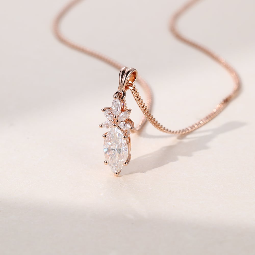 1.185 TCW Marquise Moissanite Cluster Necklace